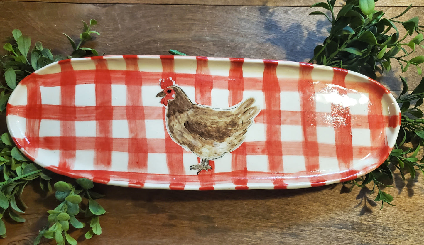 Chicken red gingham farmhouse platter