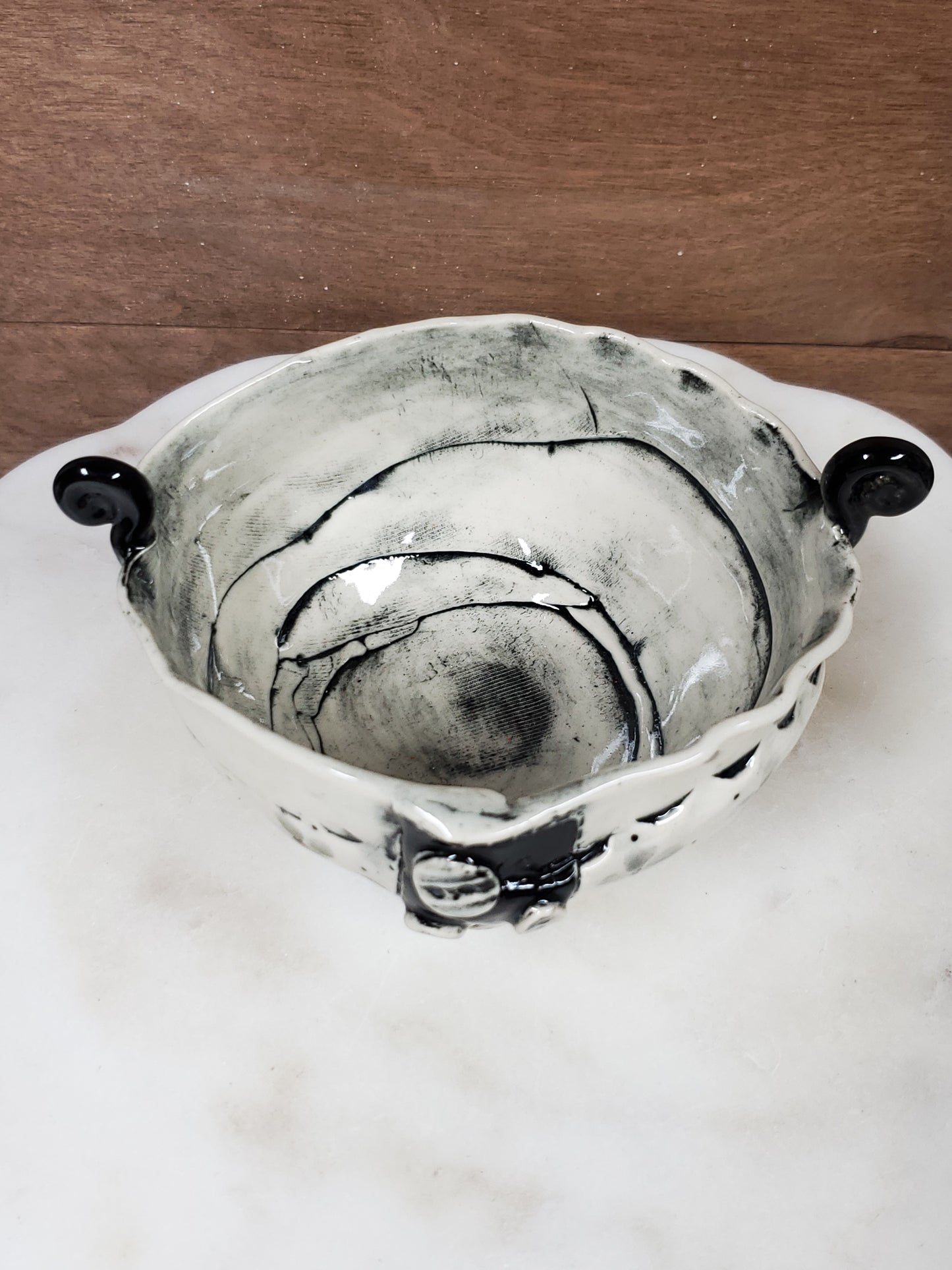 Black and White Button Floral trinket bowl