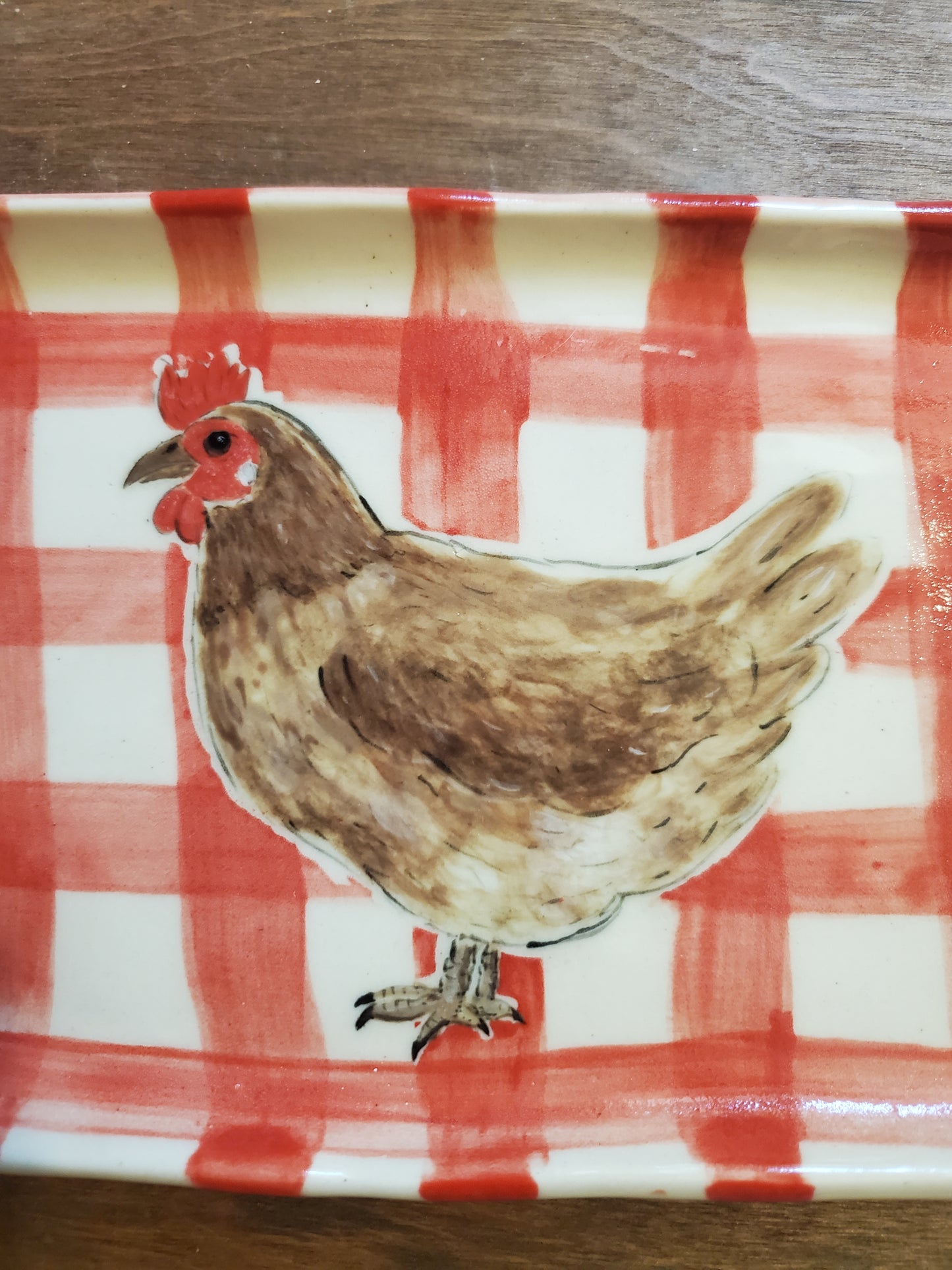 Chicken red gingham farmhouse platter