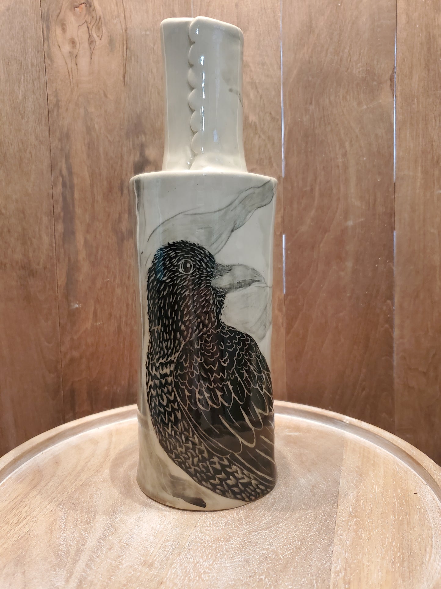 Sgraffito Crow Vase