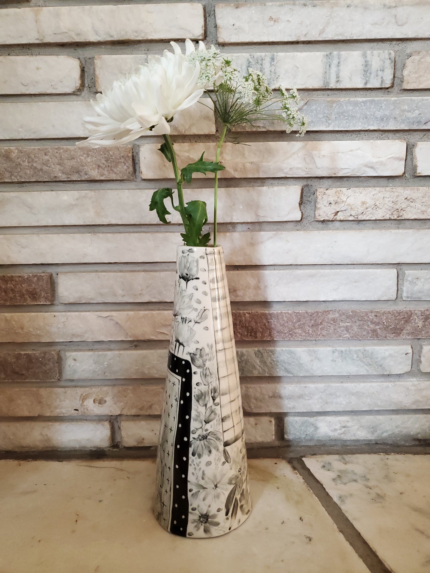 Sgraffito and floral Vase