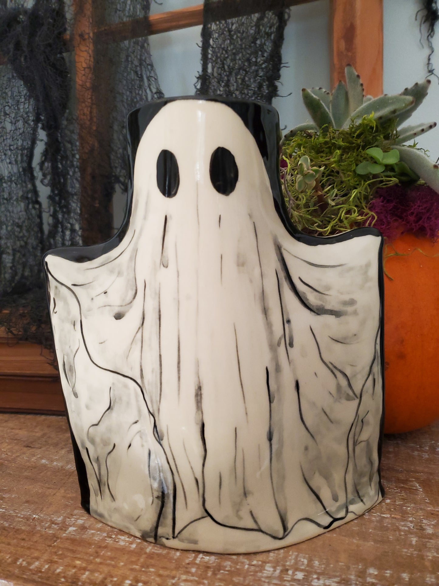 Double sided Ghost Jack-o-lantern Vase