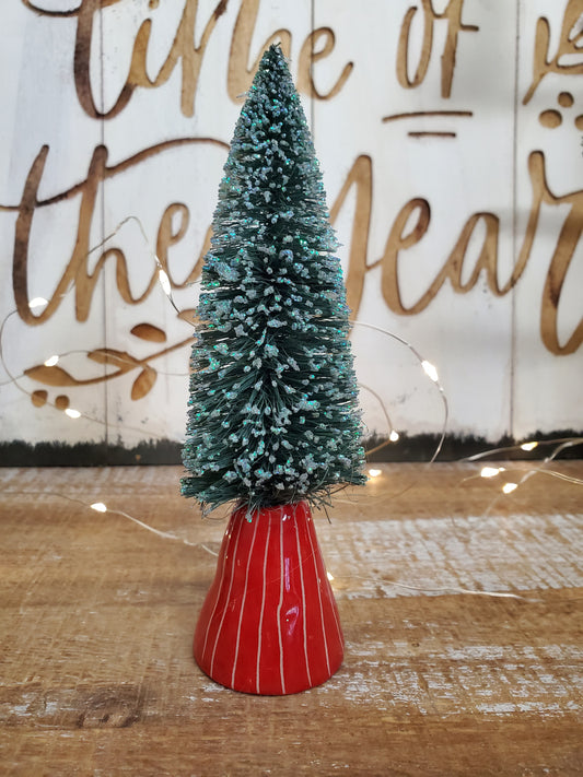 Bottle brush tree and ceramic stand