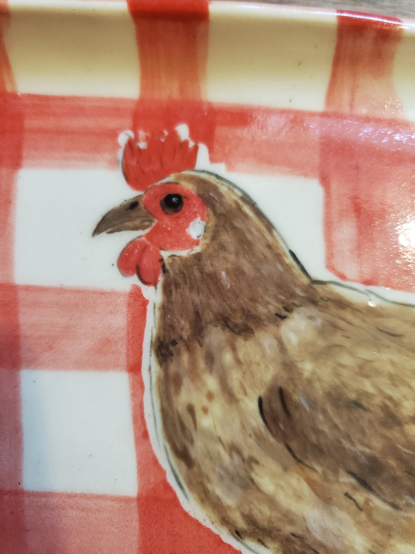Chicken red gingham farmhouse platter