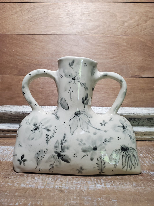 Black and white floral vase