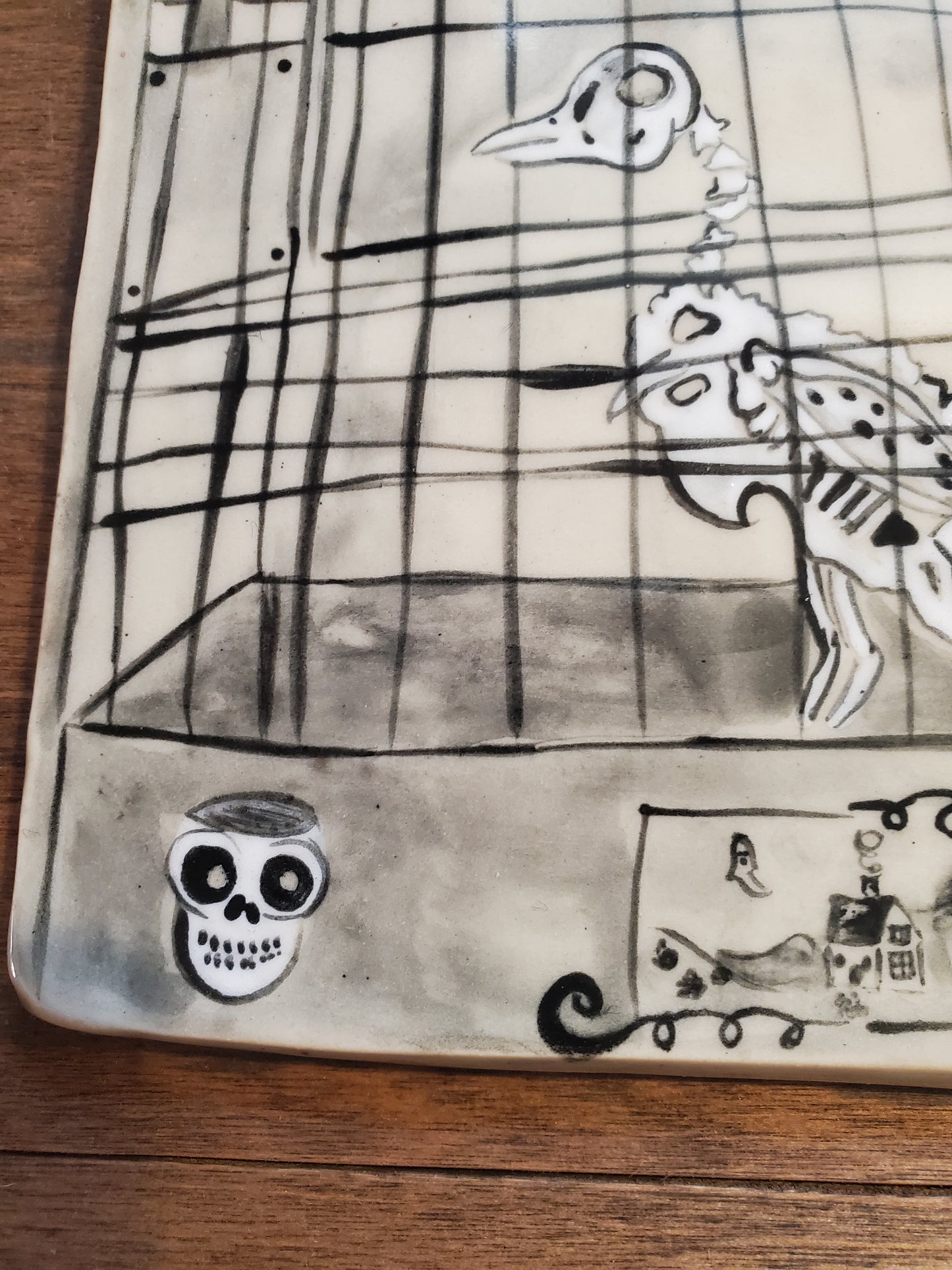 Trompe-l'œil Halloween Bird Cage hanging plaque