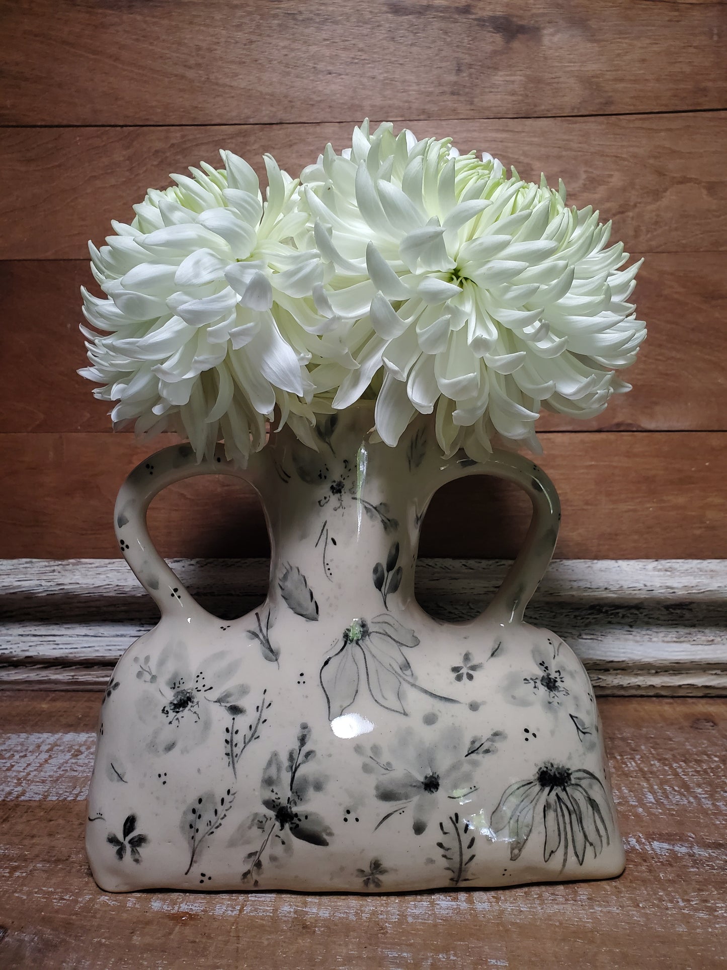 Black and white floral vase
