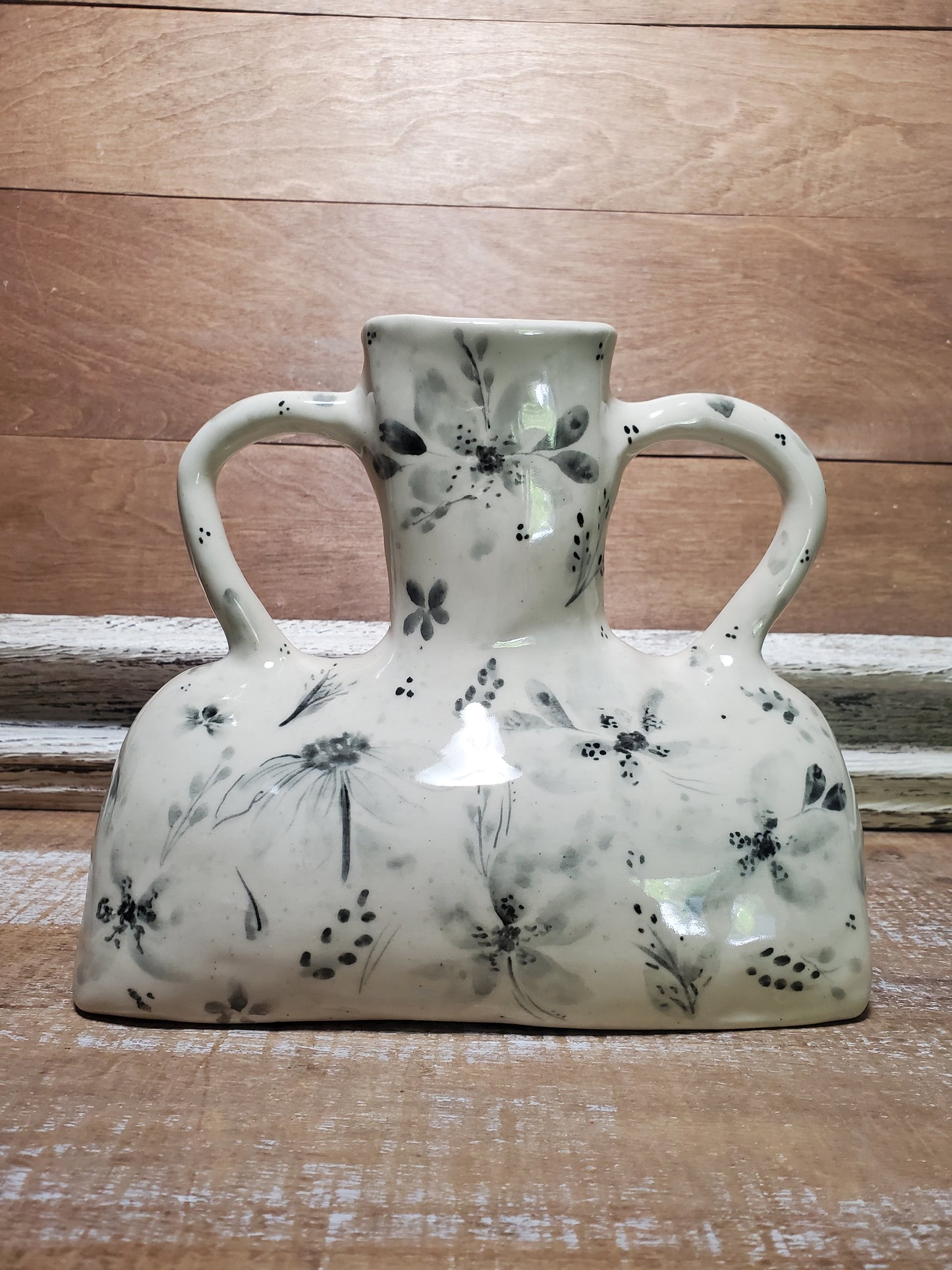 Black and white floral vase