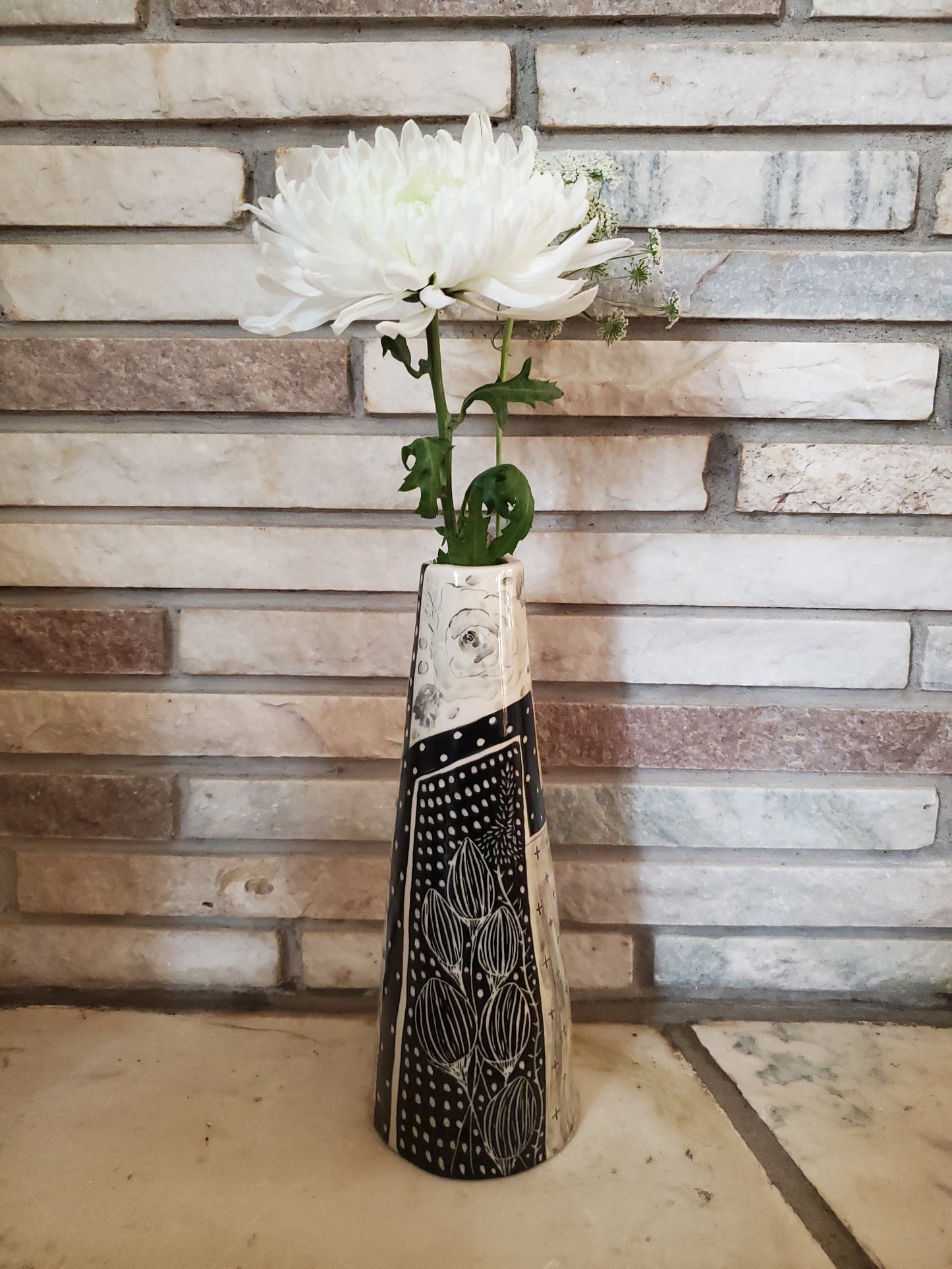 Sgraffito and floral Vase