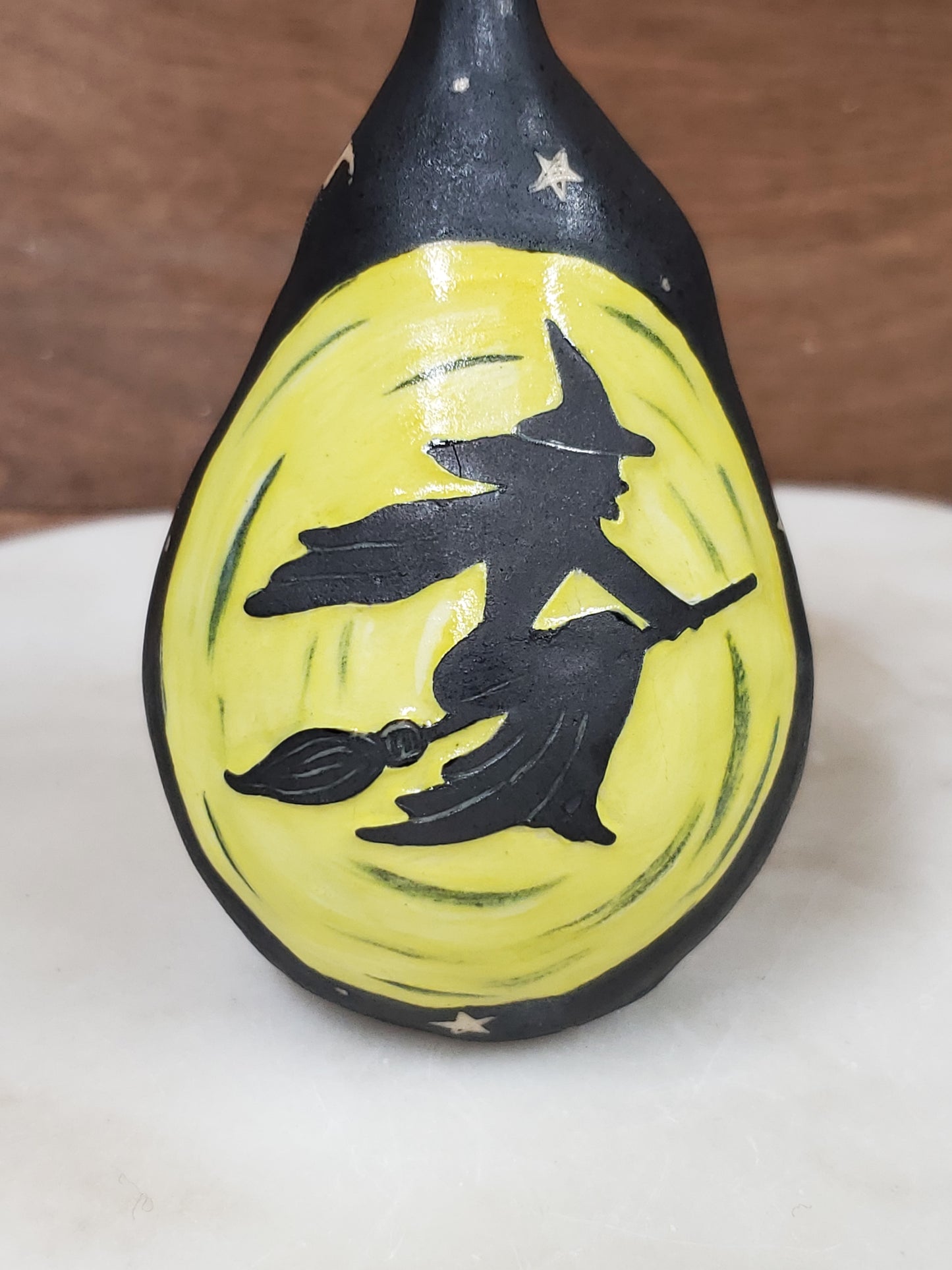 Handmade ceramic flying witch Pear