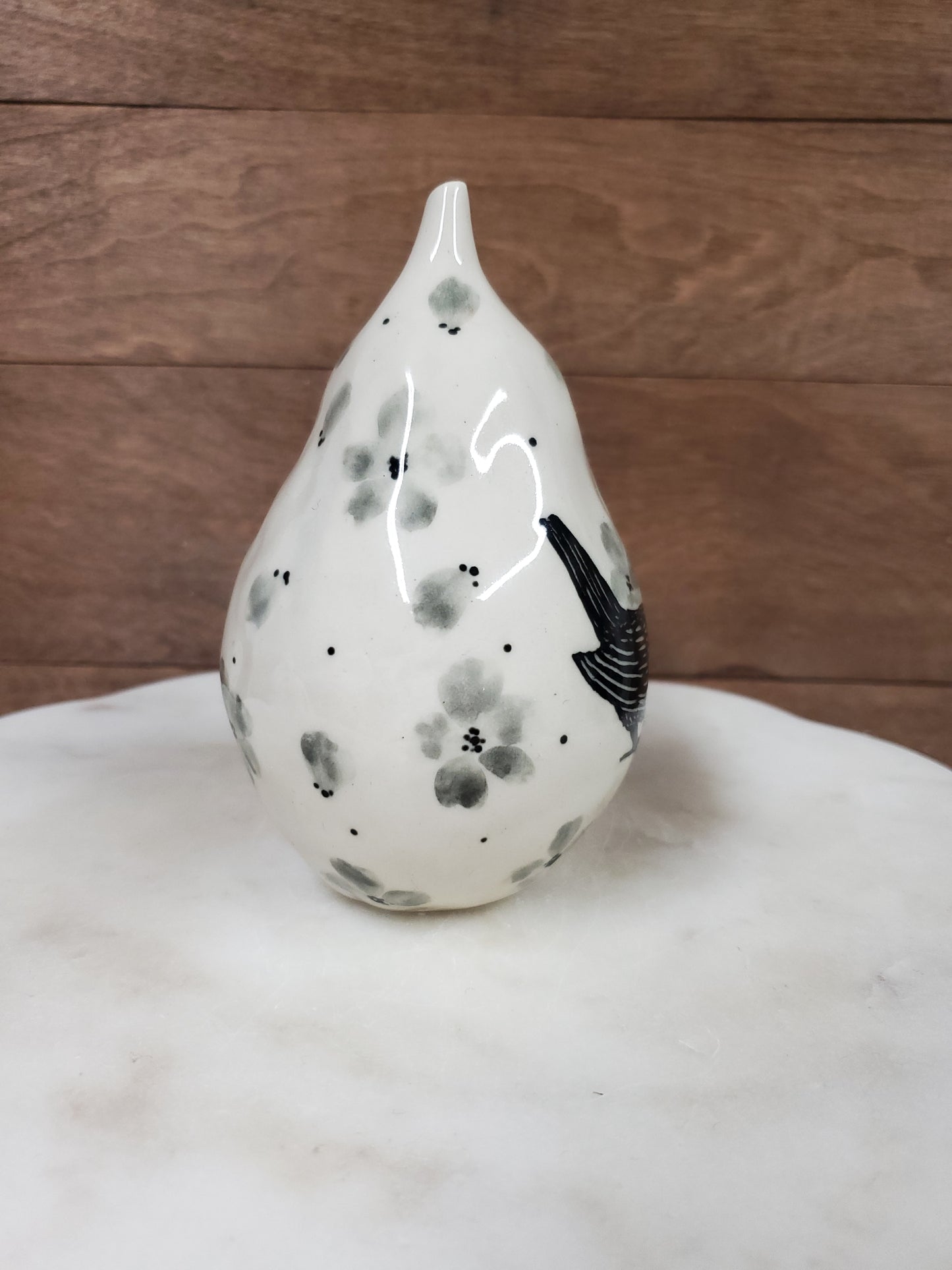 Handmade Ceramic Bird / flower Pear