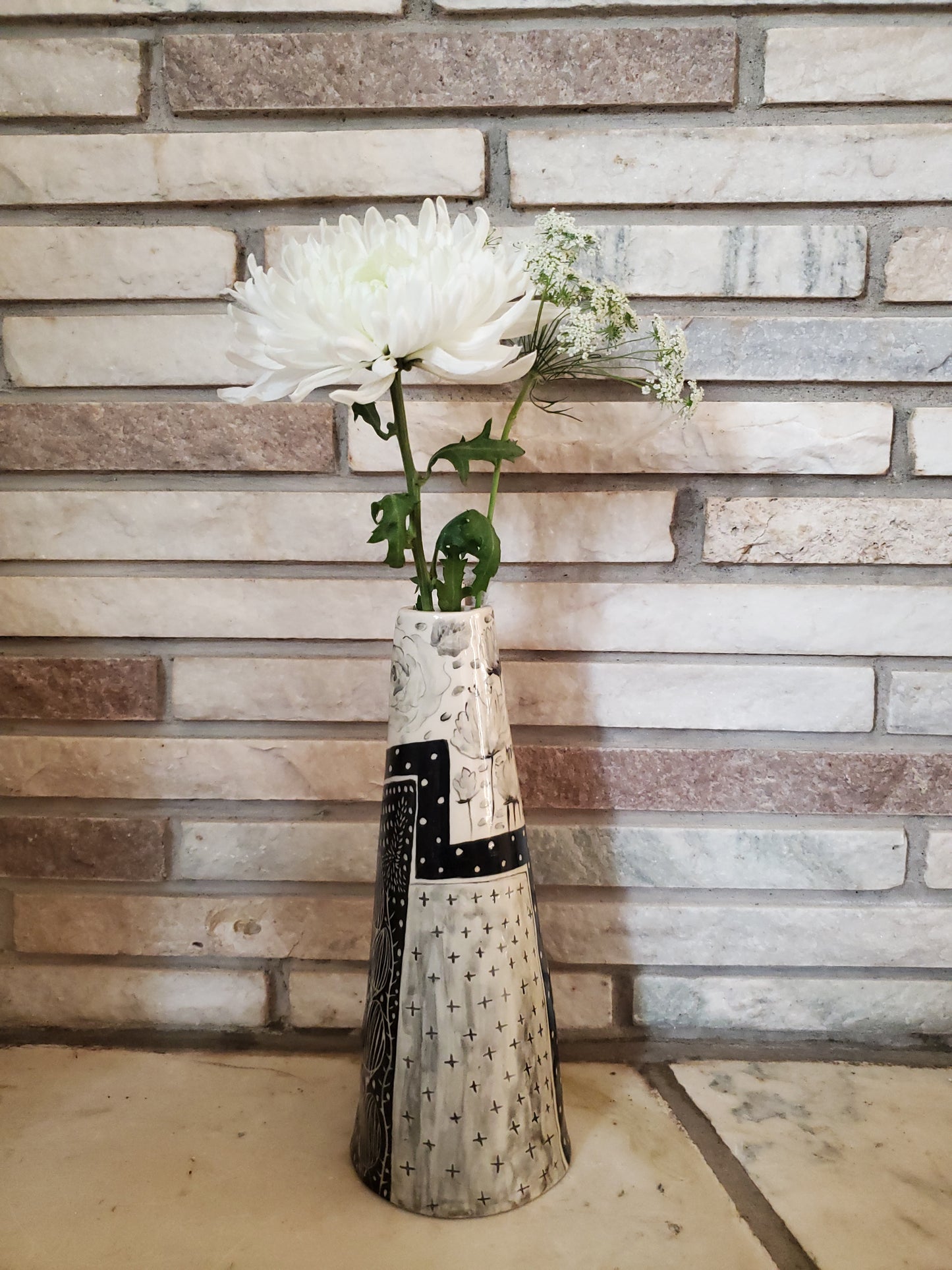 Sgraffito and floral Vase