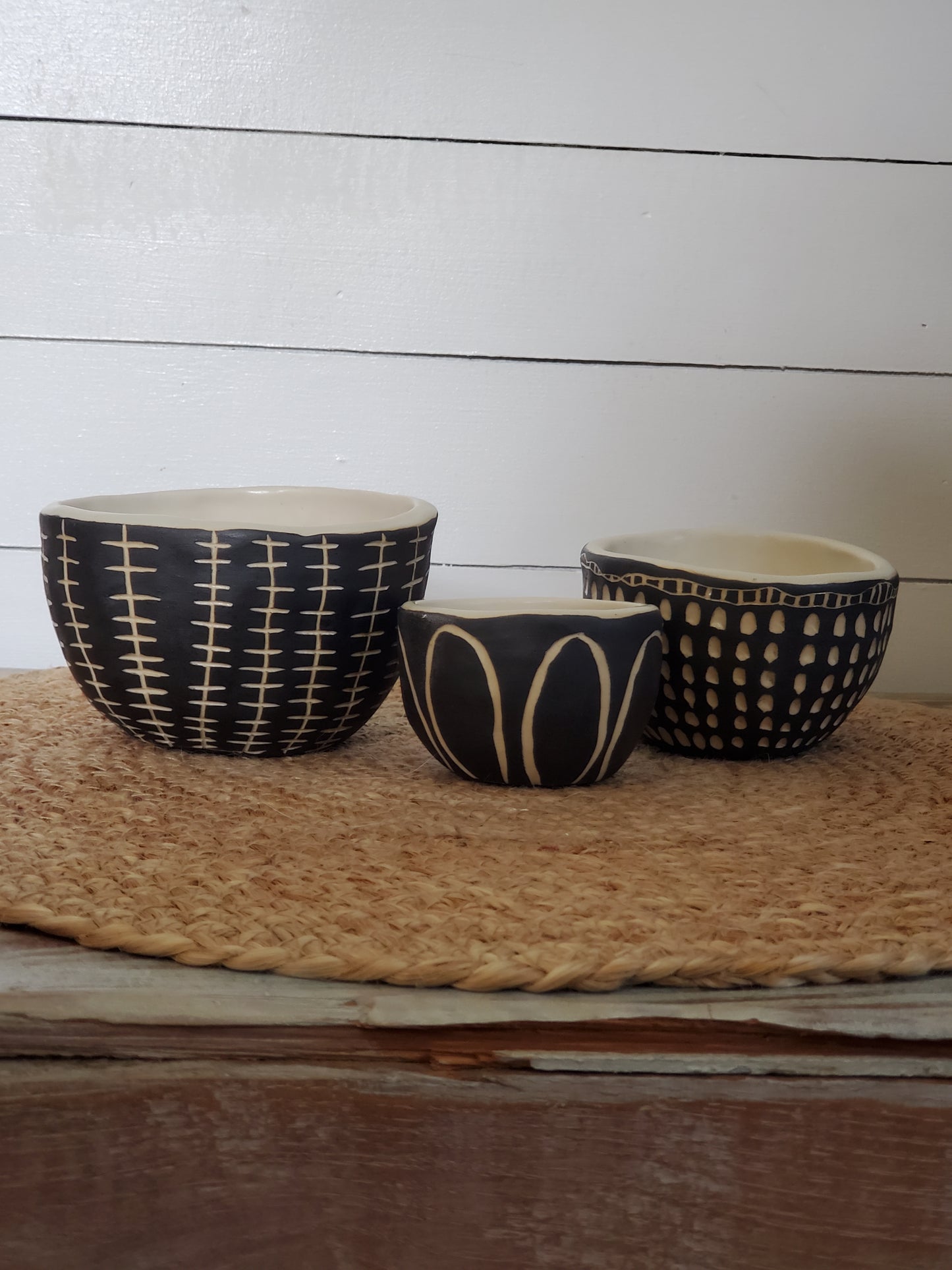 Sgraffito stacking bowls