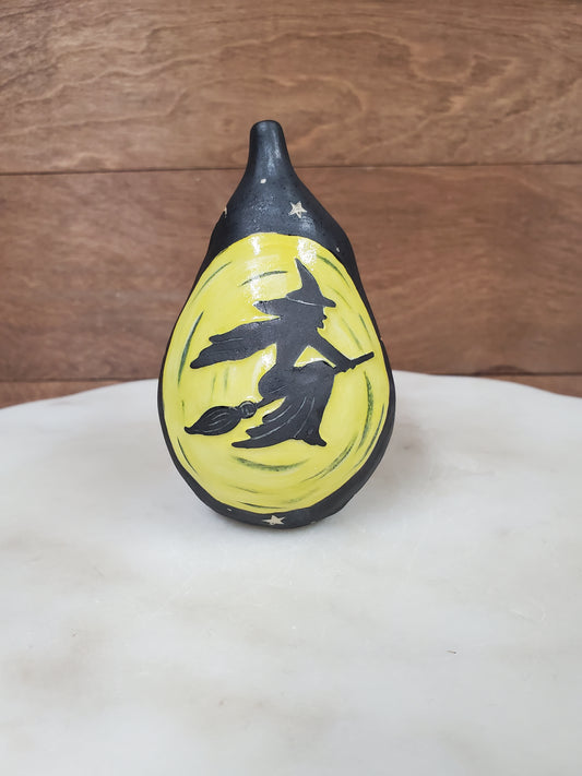 Handmade ceramic flying witch Pear