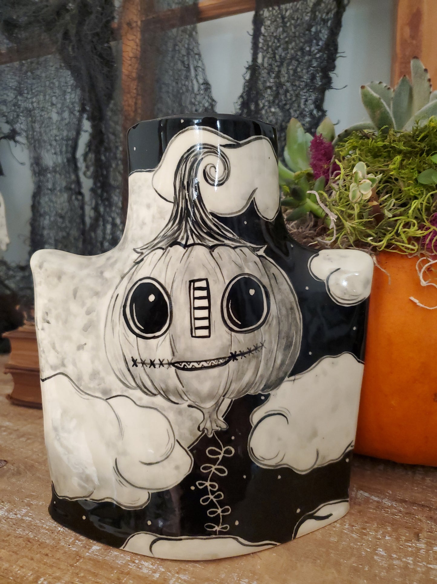 Double sided Ghost Jack-o-lantern Vase