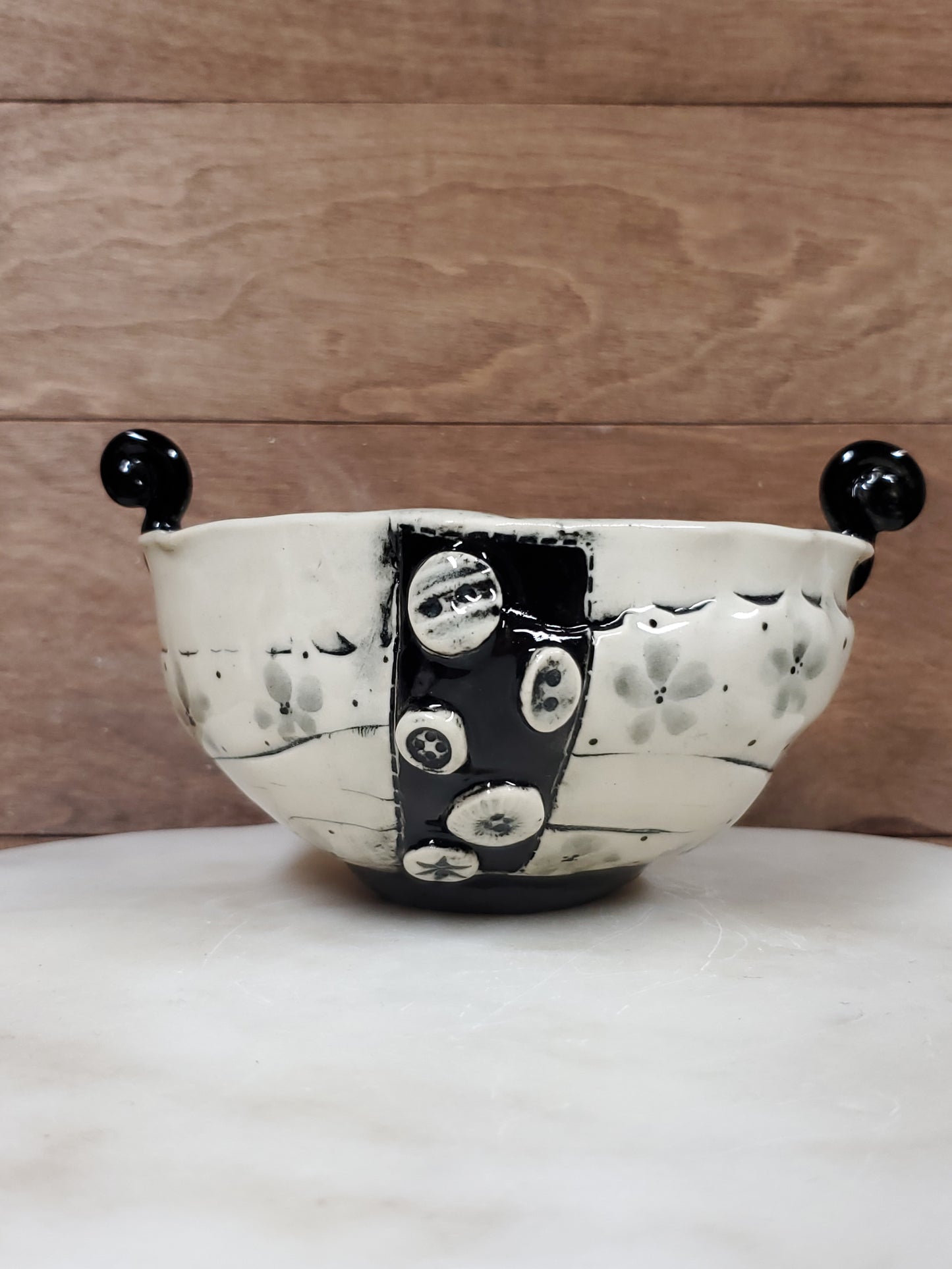 Black and White Button Floral trinket bowl