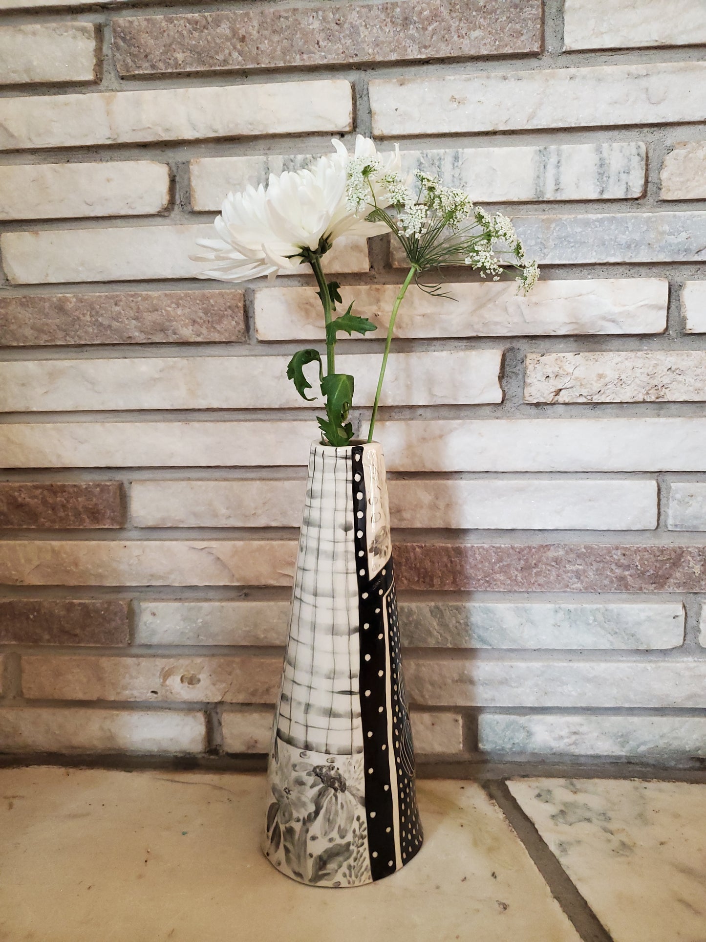 Sgraffito and floral Vase