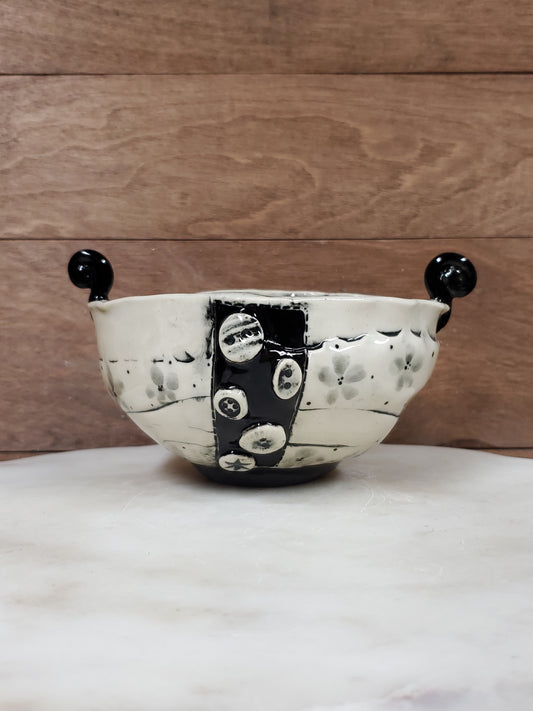 Black and White Button Floral trinket bowl