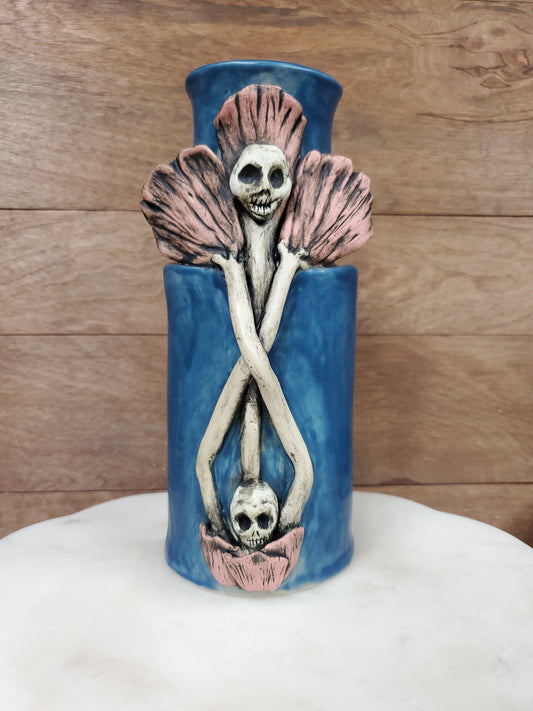 Handmade Skull and flowers Vase