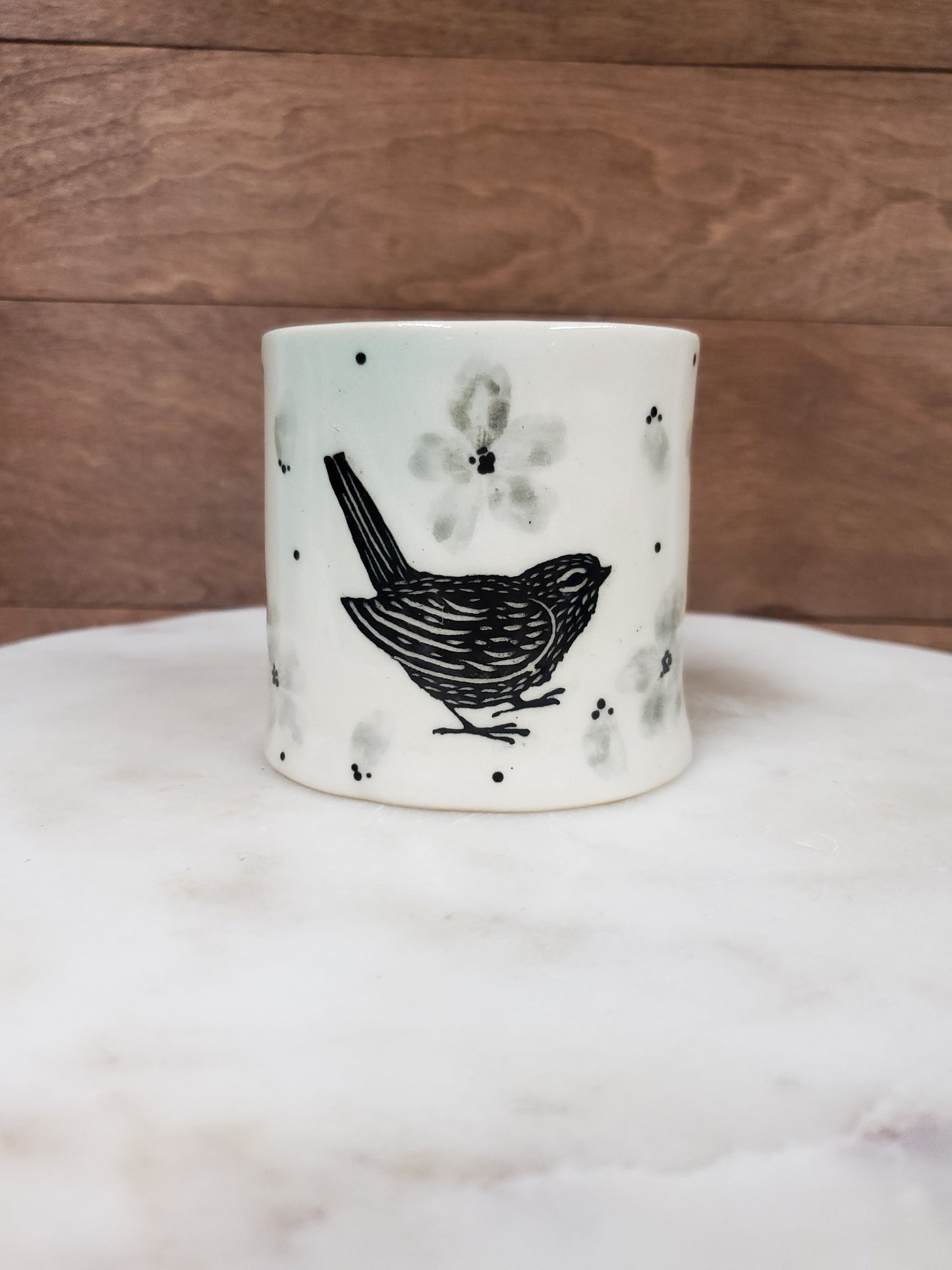 Hand painted flowers and Bird mini vase