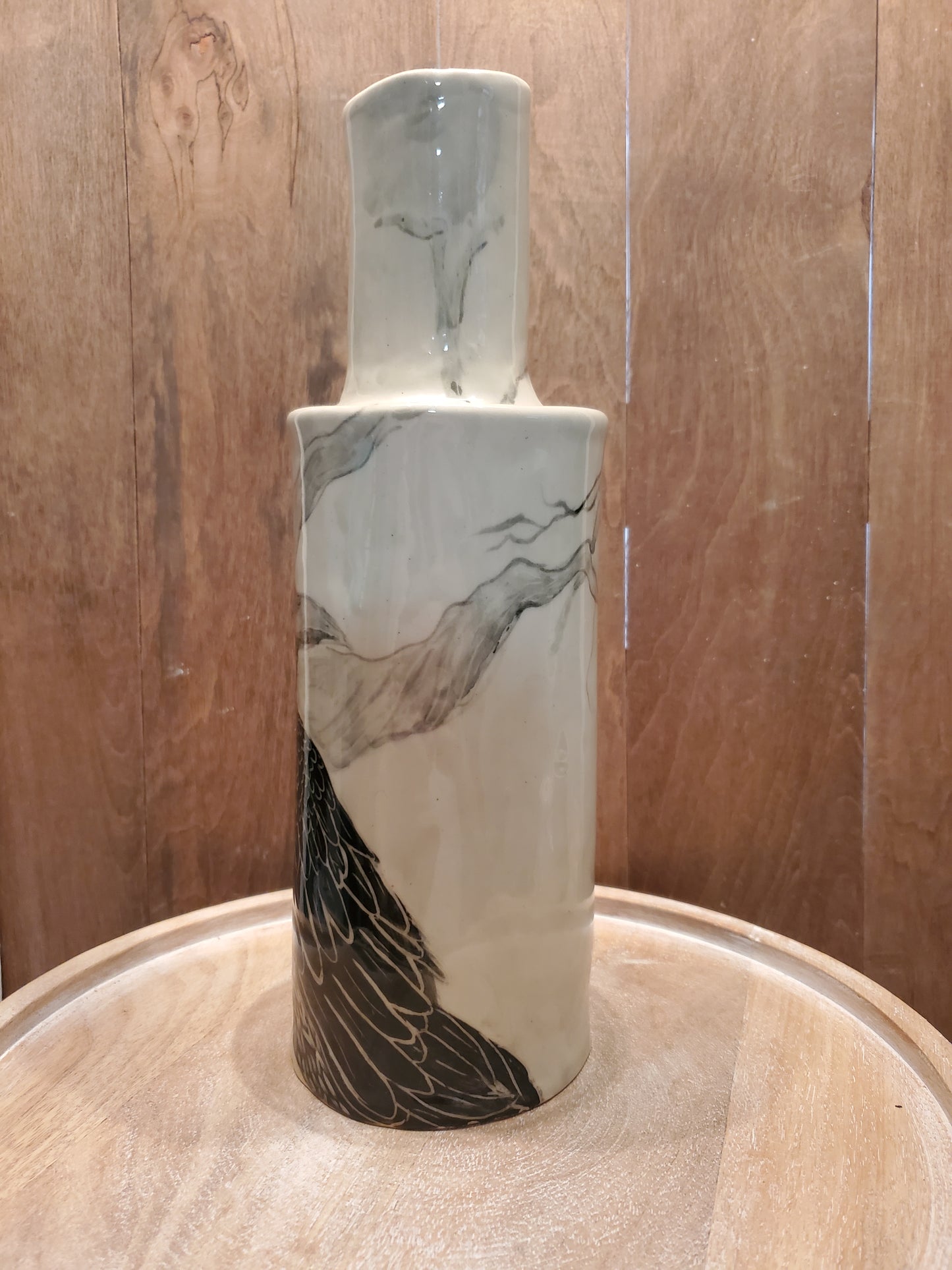 Sgraffito Crow Vase