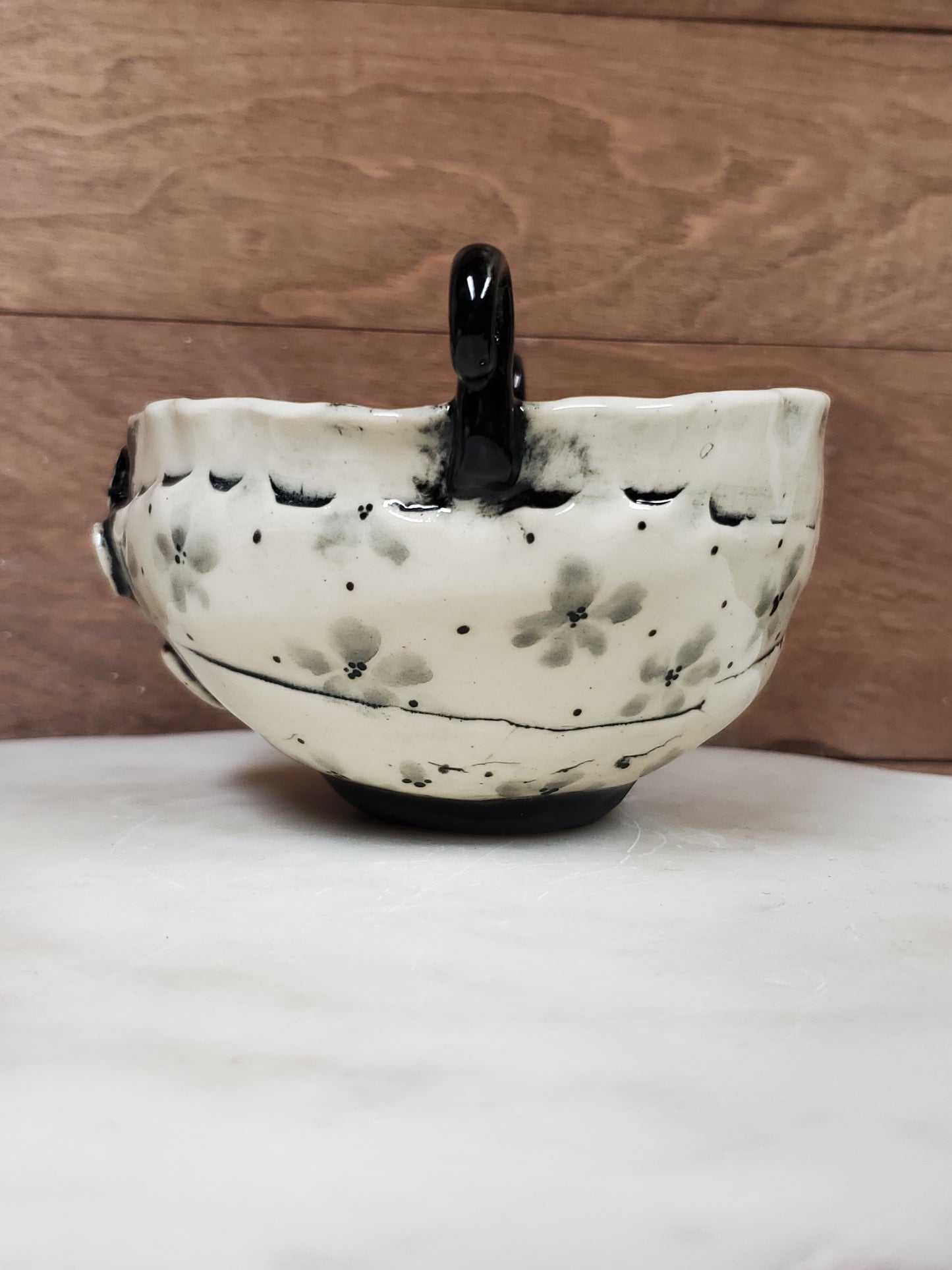 Black and White Button Floral trinket bowl