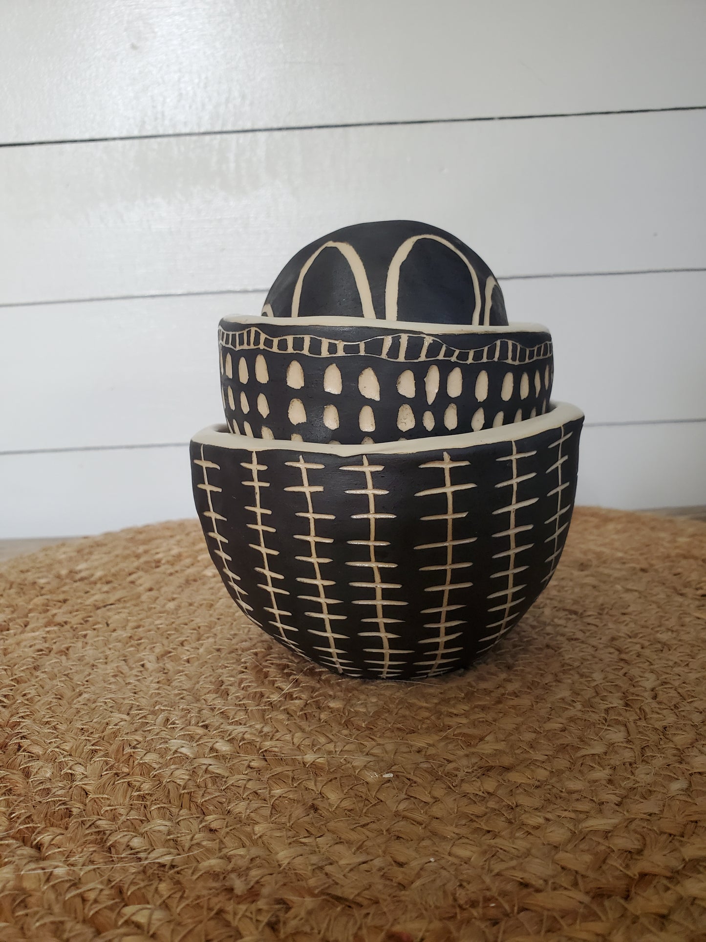 Sgraffito stacking bowls
